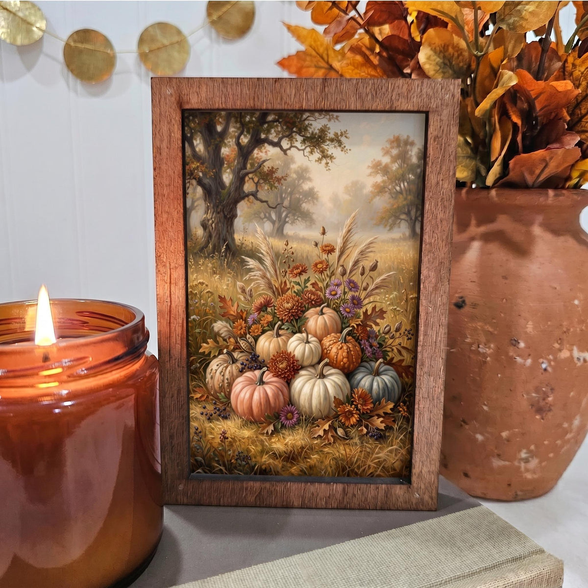 BD Lasers 4x6 wood block sign - Fall Field Pumpkins Gourds Stack