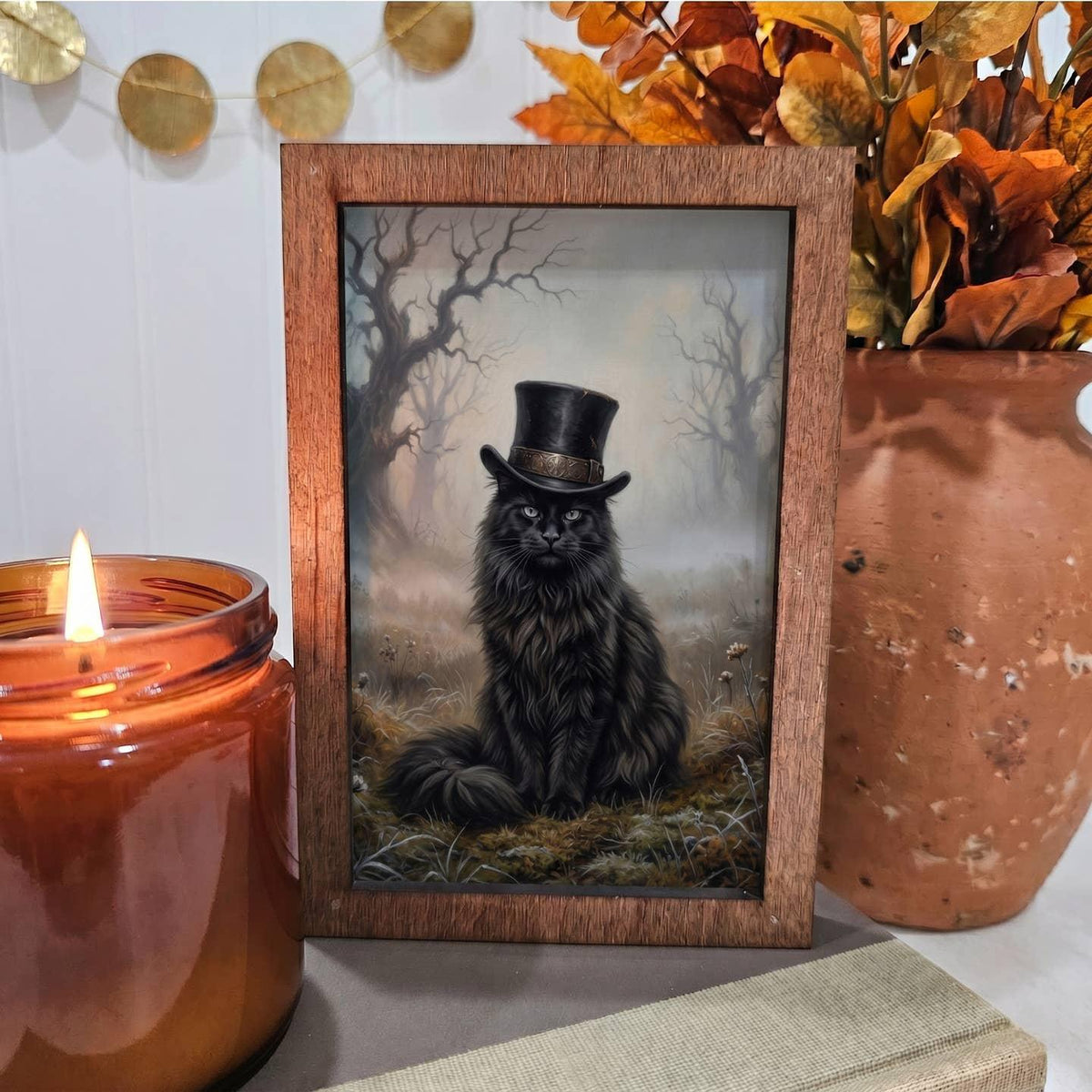 BD Lasers 4x6 wood block sign - Black Cat Top Hat Fall