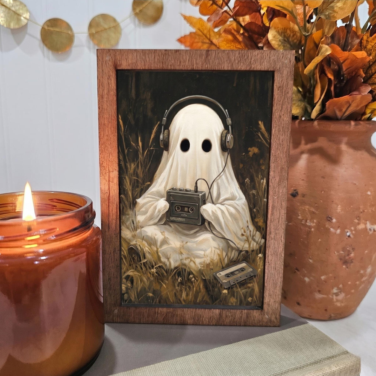 BD Lasers 4x6 wood block sign - Ghost Listening to Music