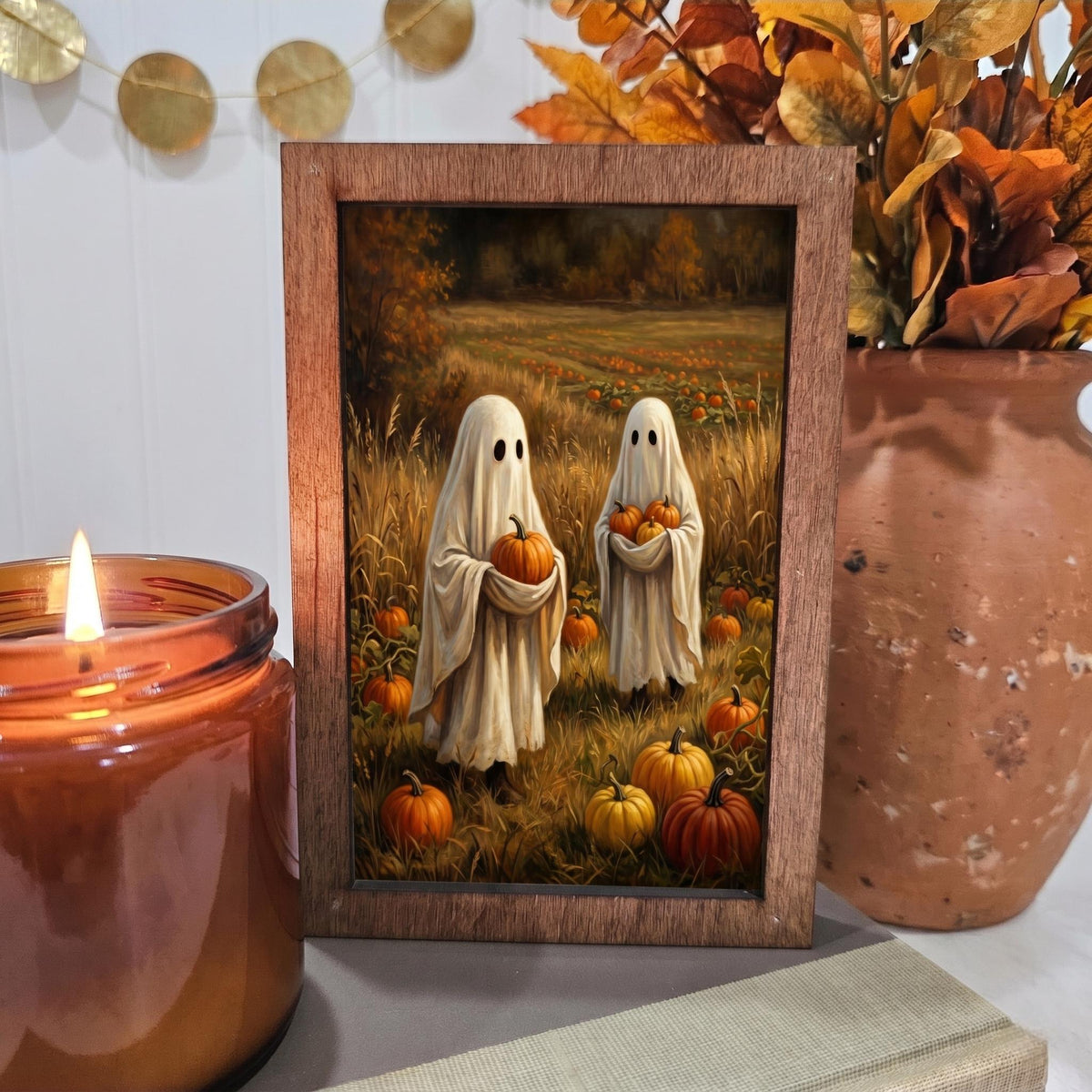 BD Lasers 4x6 wood block sign - Ghosts Gathering Pumpkins