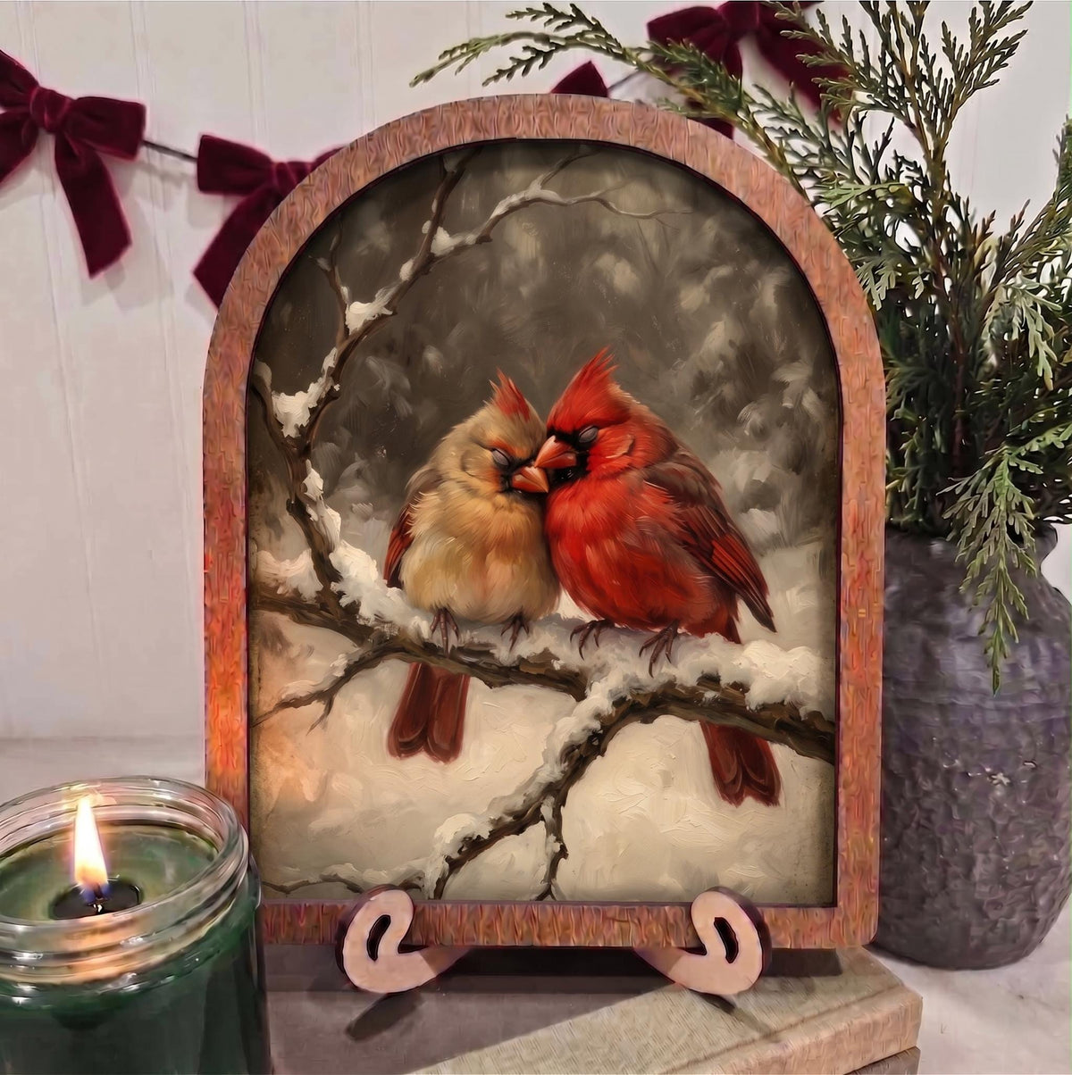 Arch Christmas Cardinal Pair Framed Art