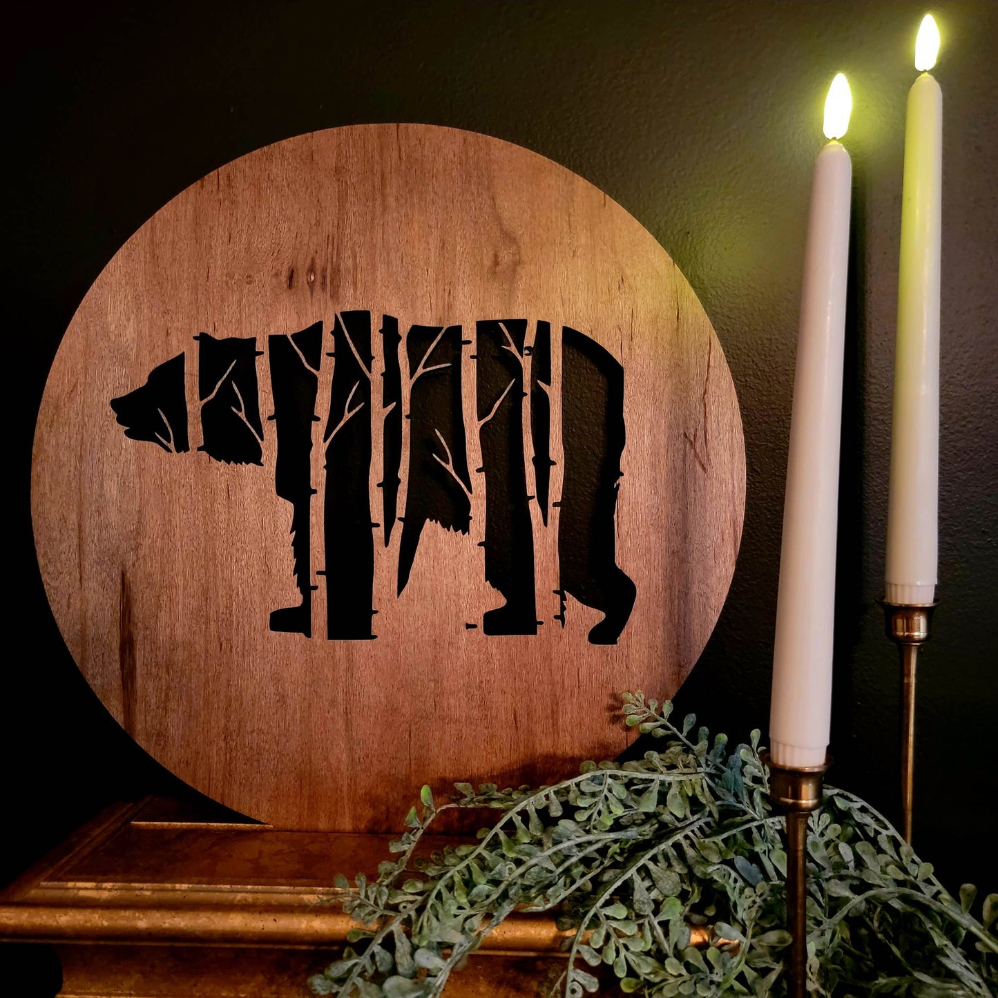 Bear Tree Scene Wall Art 15" Circular