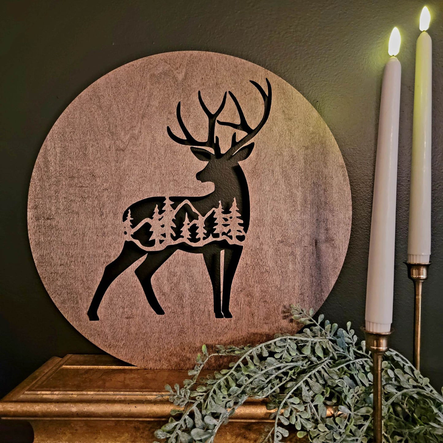 Deer Mountain Scene Wall Art 15" Circular