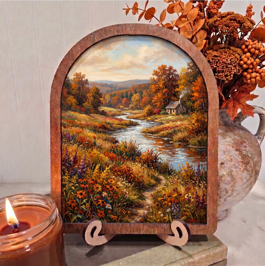 Arch Cottage in the Fall Meadow Framed Art Halloween
