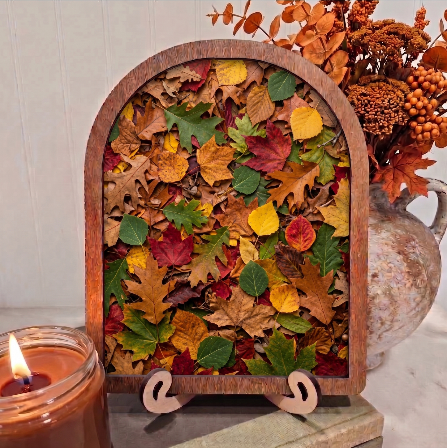 Arch Fall Leaves Flat Lay Framed Art Halloween