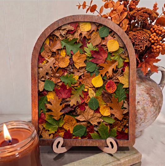 Arch Fall Leaves Flat Lay Framed Art Halloween