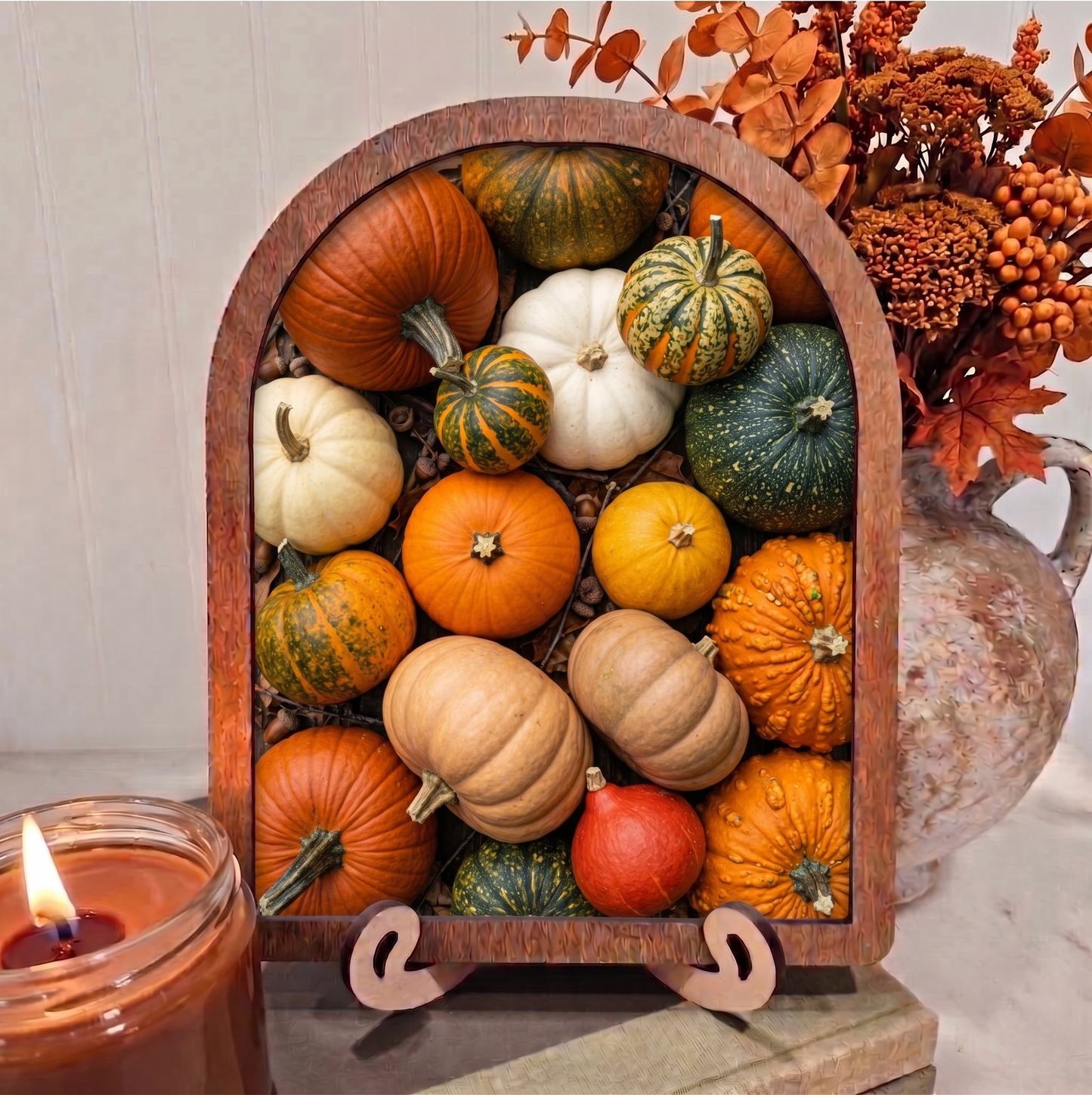 Arch Fall Pumpkins Flat Lay Framed Art Halloween