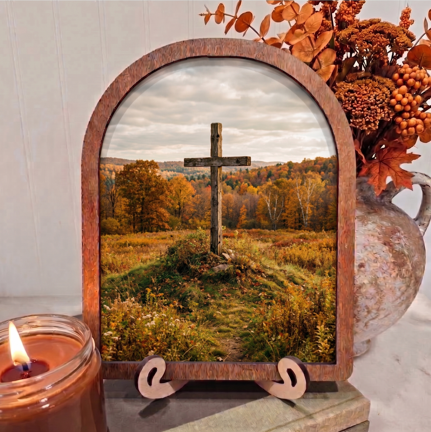 Arch Fall Rugged Cross in the Meadow Framed Art Halloween