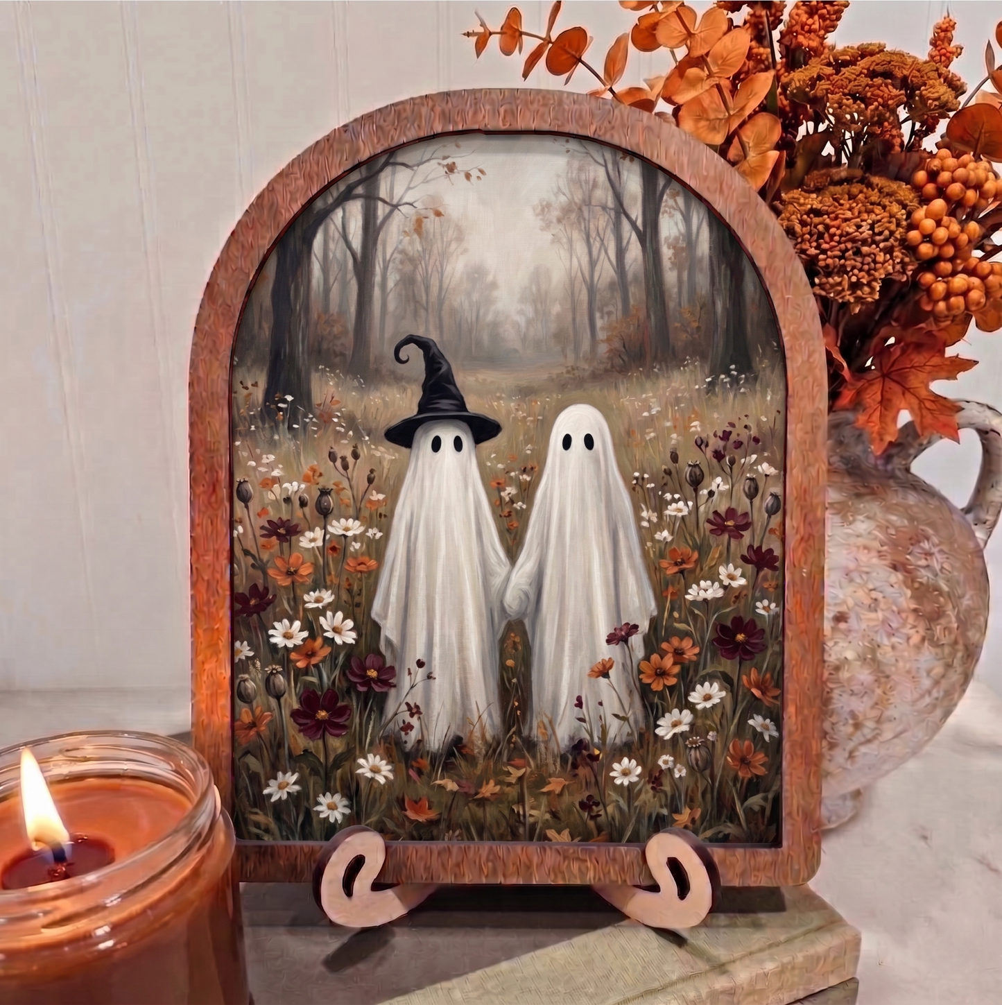 Arch Ghost Couple in Flowers Framed Art Halloween Fall