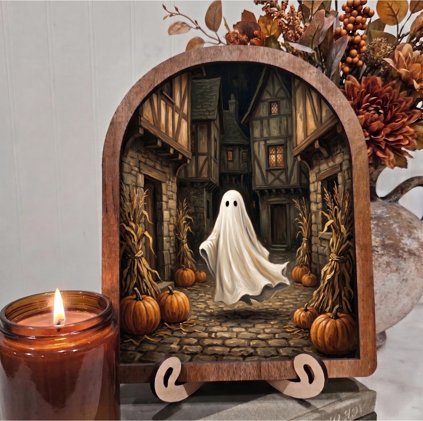 Arch Ghost in Medieval Town Framed Art Halloween Fall