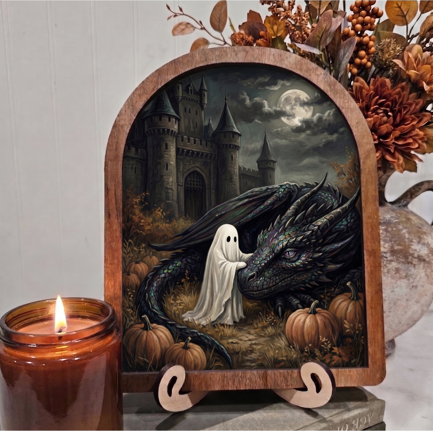 Arch Ghost with Dragon and Castle Fantasy Bookish Framed Art Halloween Fall