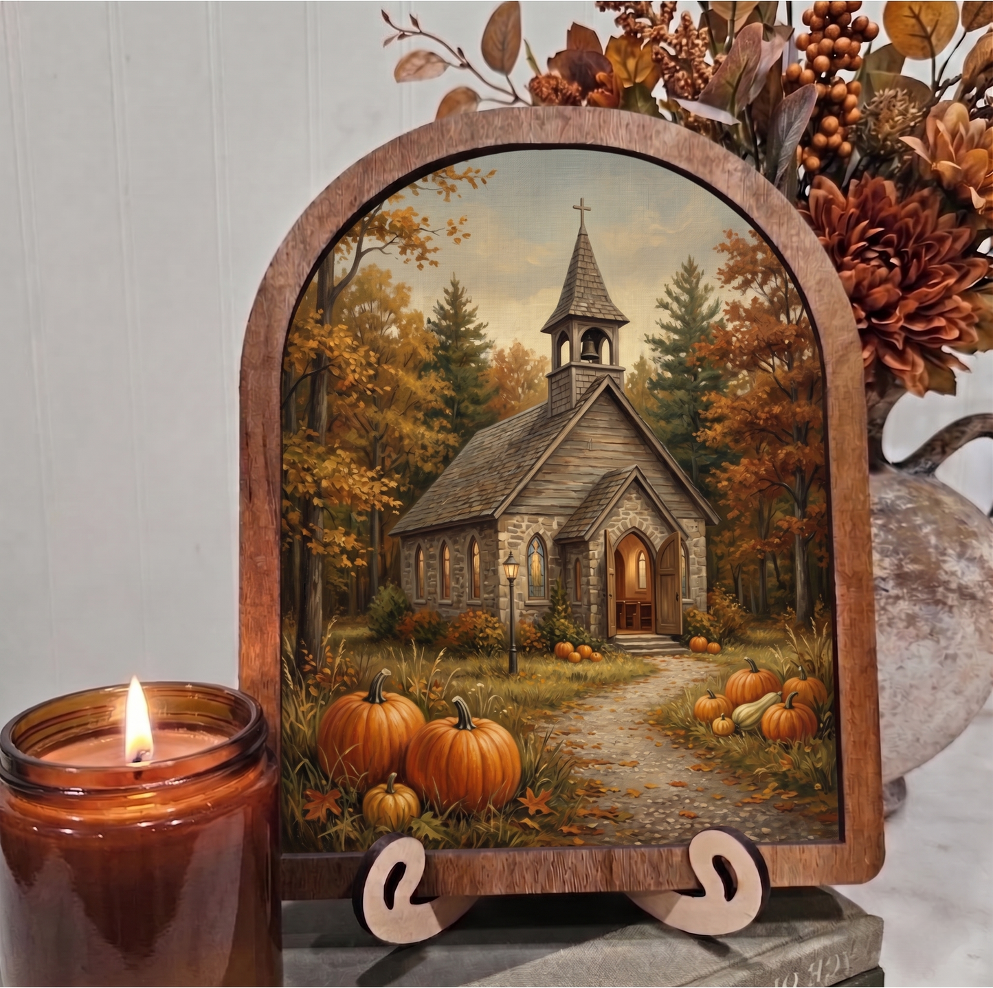 Arch Fall Church with Steeple Framed Art Halloween