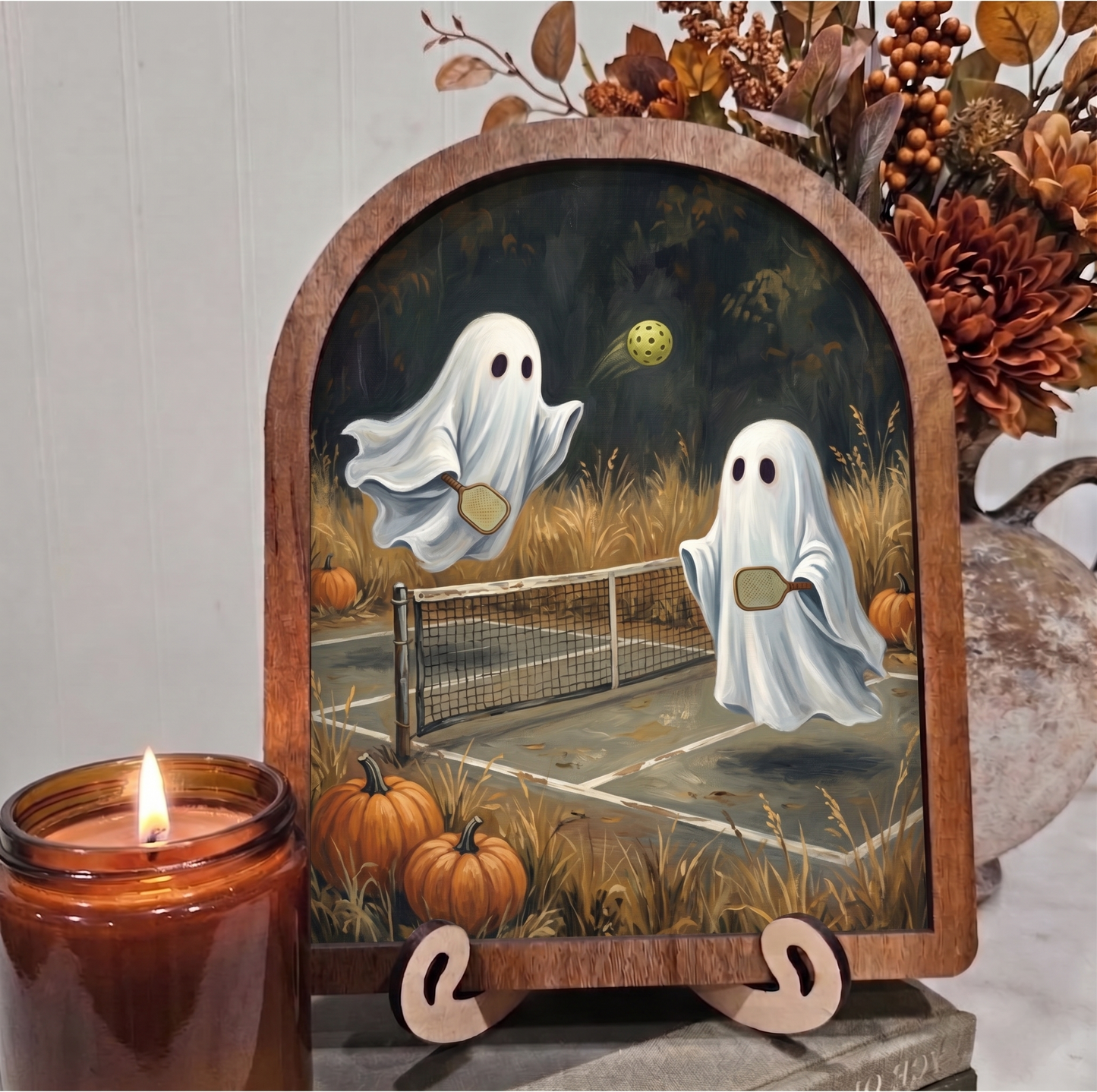 Arch Ghosts Playing Pickleball Framed Art Halloween Fall