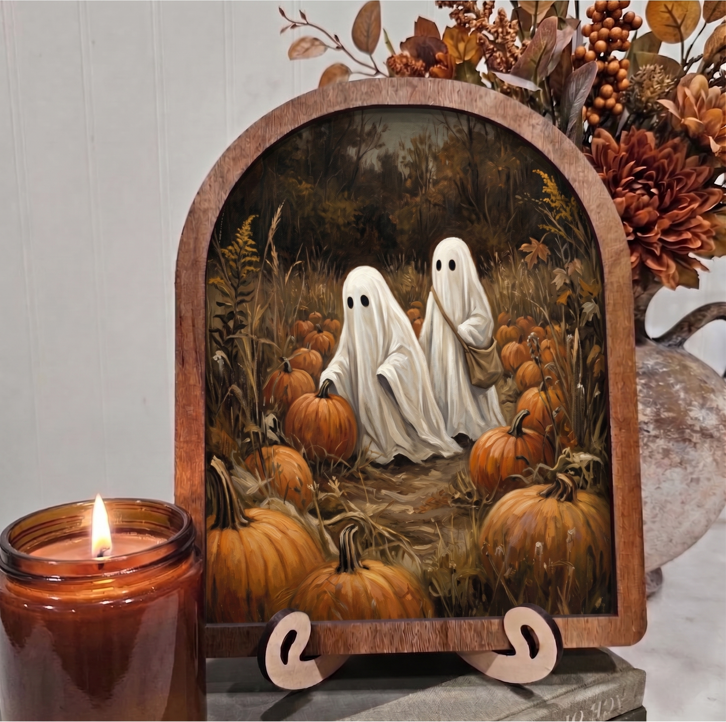 Arch Ghosts Picking Pumpkins Framed Art Halloween Fall