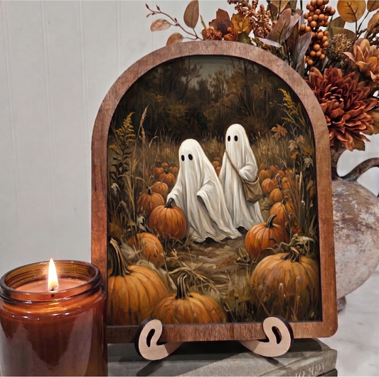 Arch Ghosts Picking Pumpkins Framed Art Halloween Fall