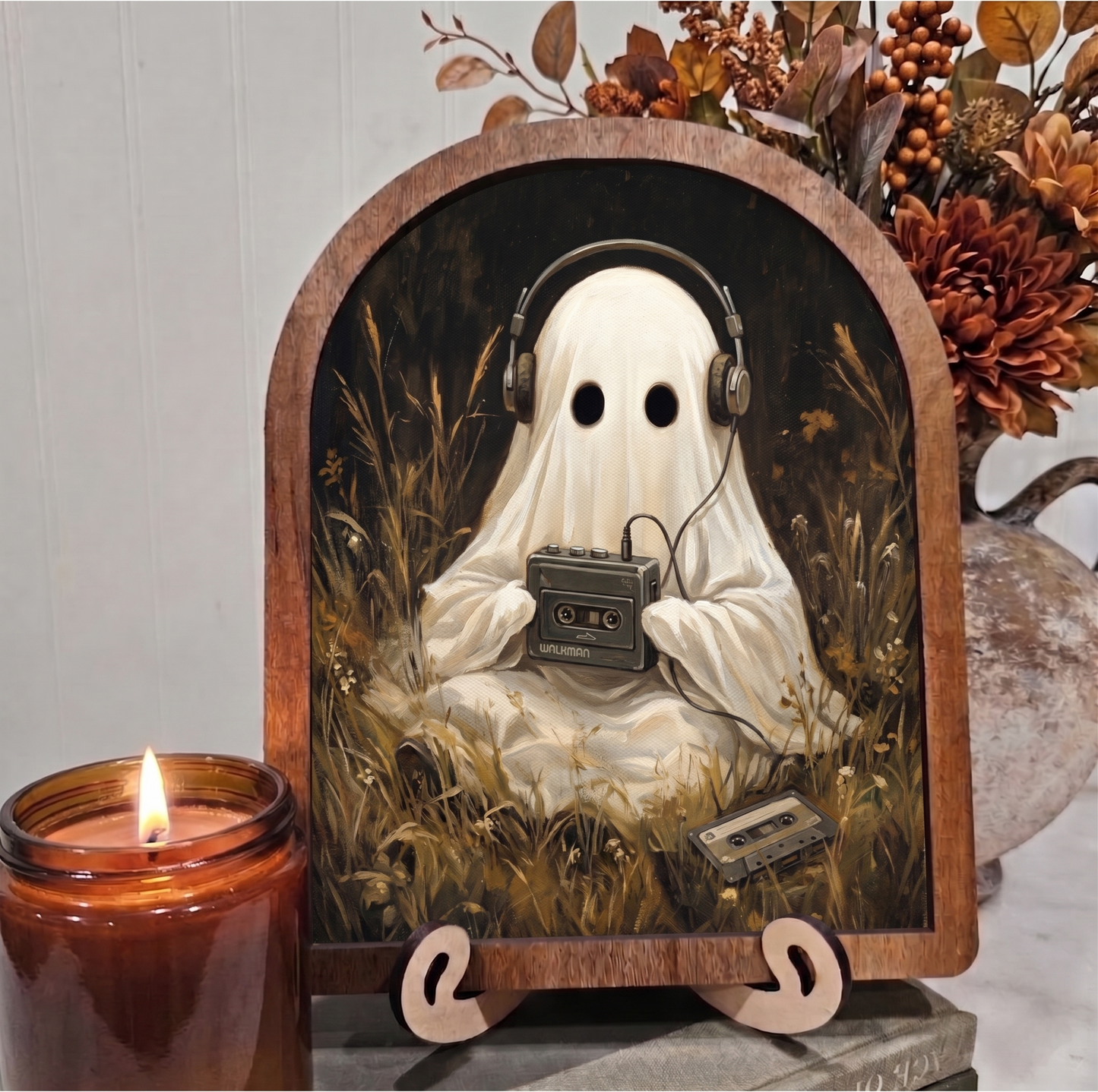 Arch 80's Ghost Listening to Music Framed Art Halloween Fall