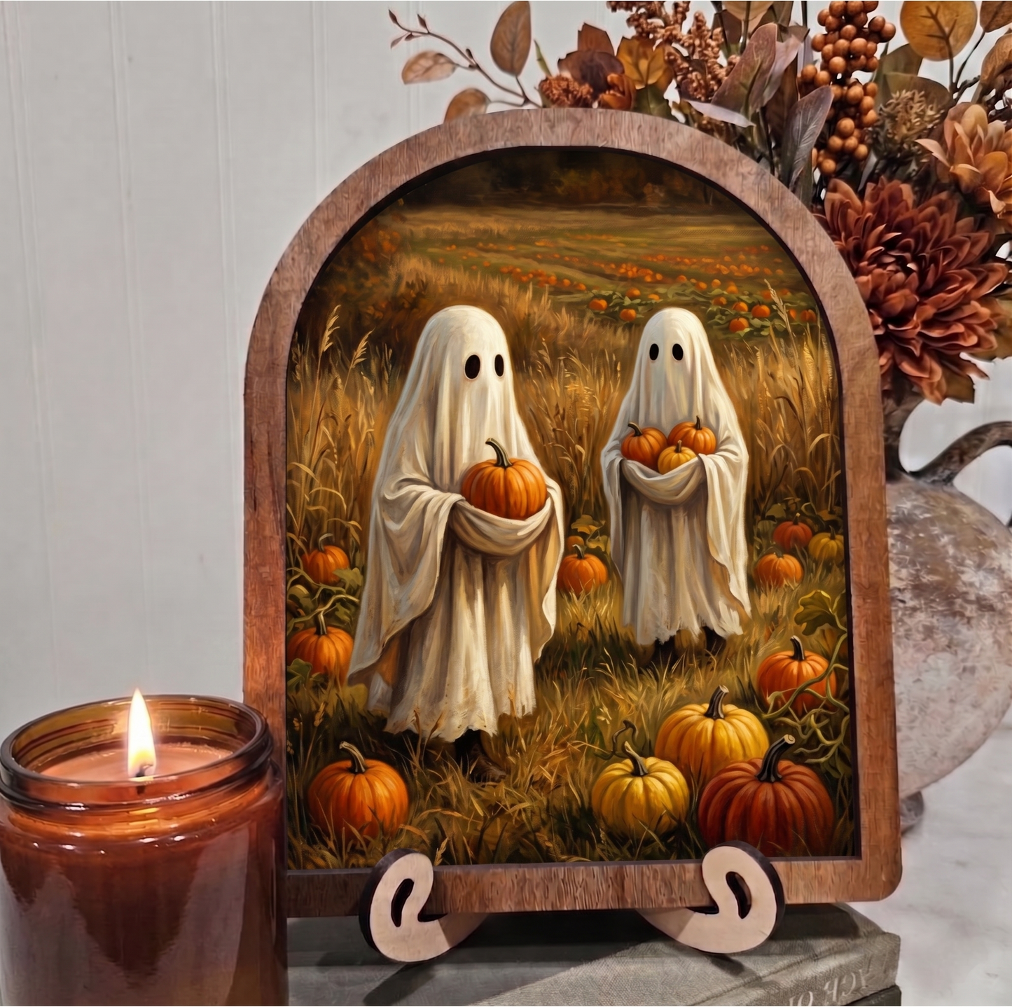 Arch Ghosts Gathering Pumpkins Framed Art Halloween Fall