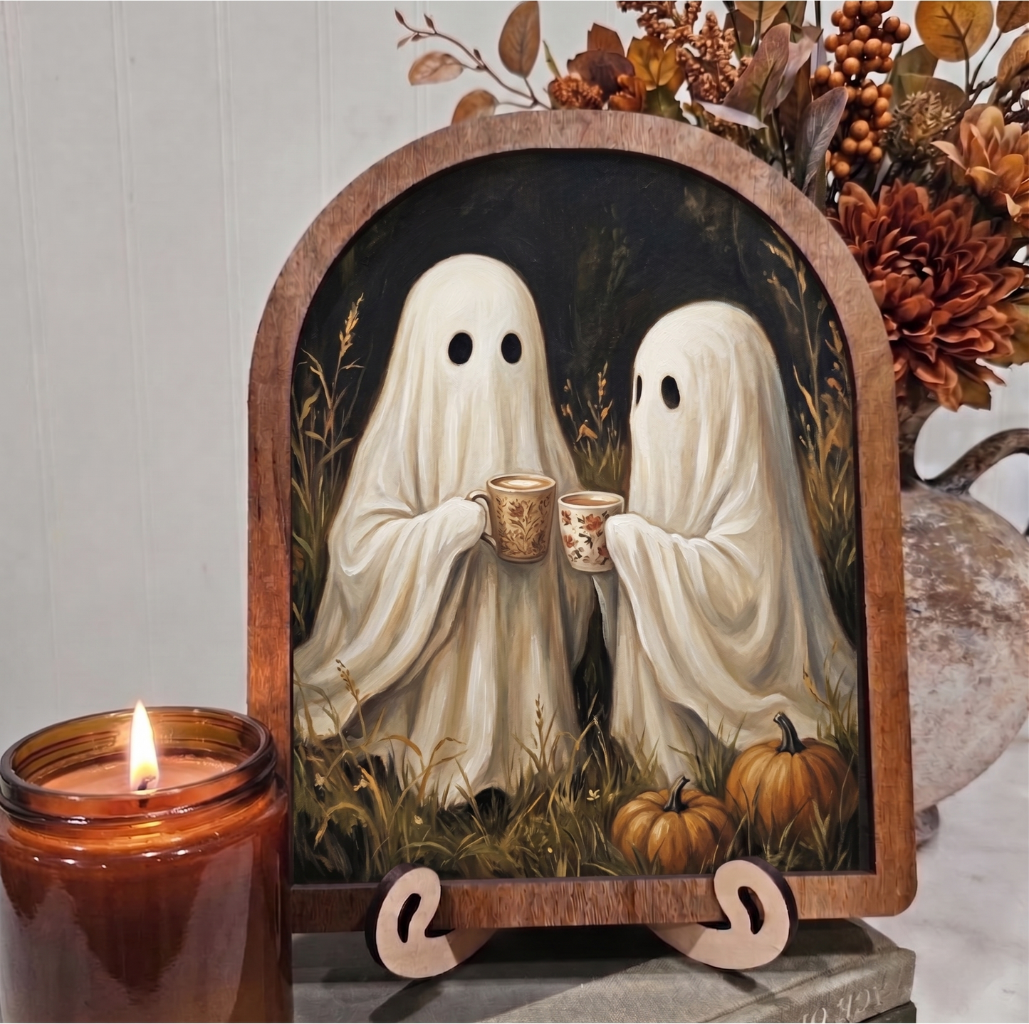 Arch Ghosts Drinking Coffee Lattes Tea Framed Art Halloween Fall