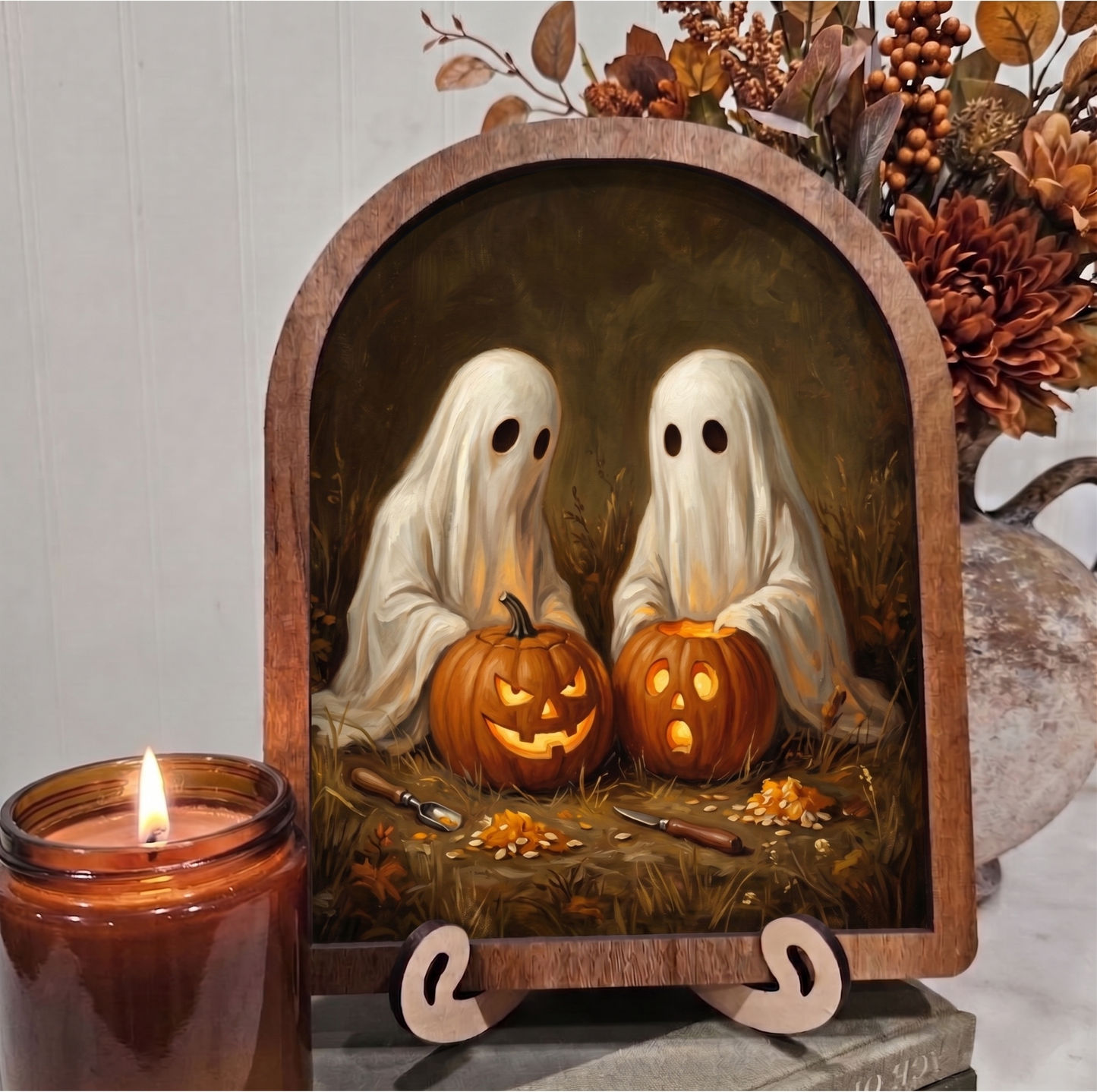 Arch Ghosts Carving Pumpkins Jack O' Lanterns Framed Art Halloween Fall