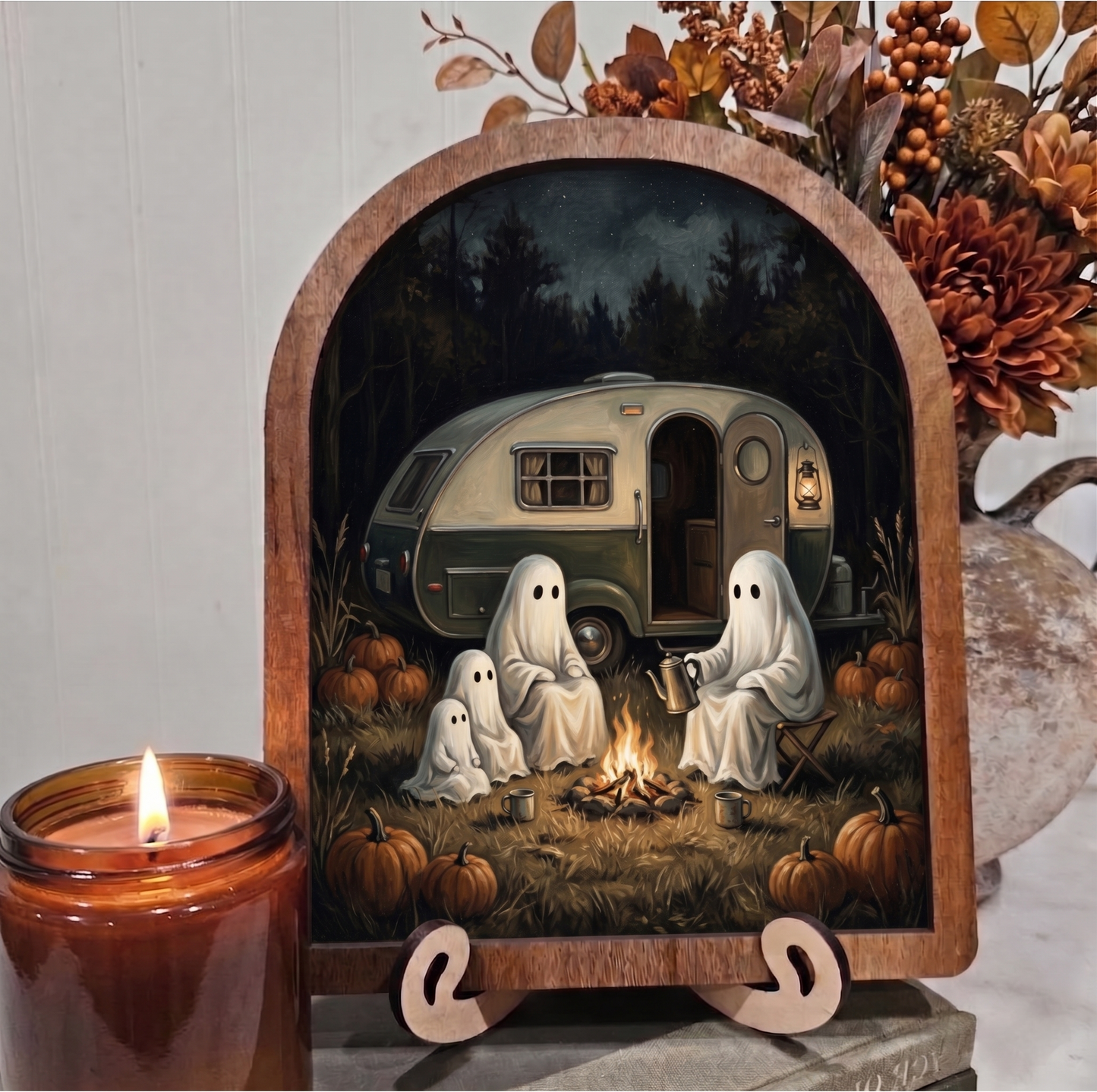 Arch Ghost Family Camping Vintage Camper Framed Art Halloween Fall