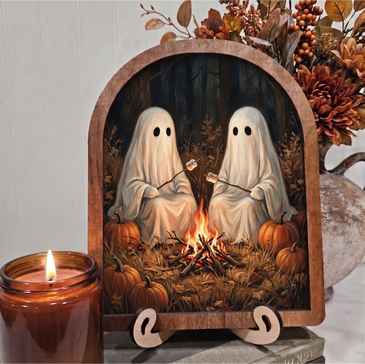 Arch Ghosts Roasting Marshmellows Campfire Framed Art Halloween Fall