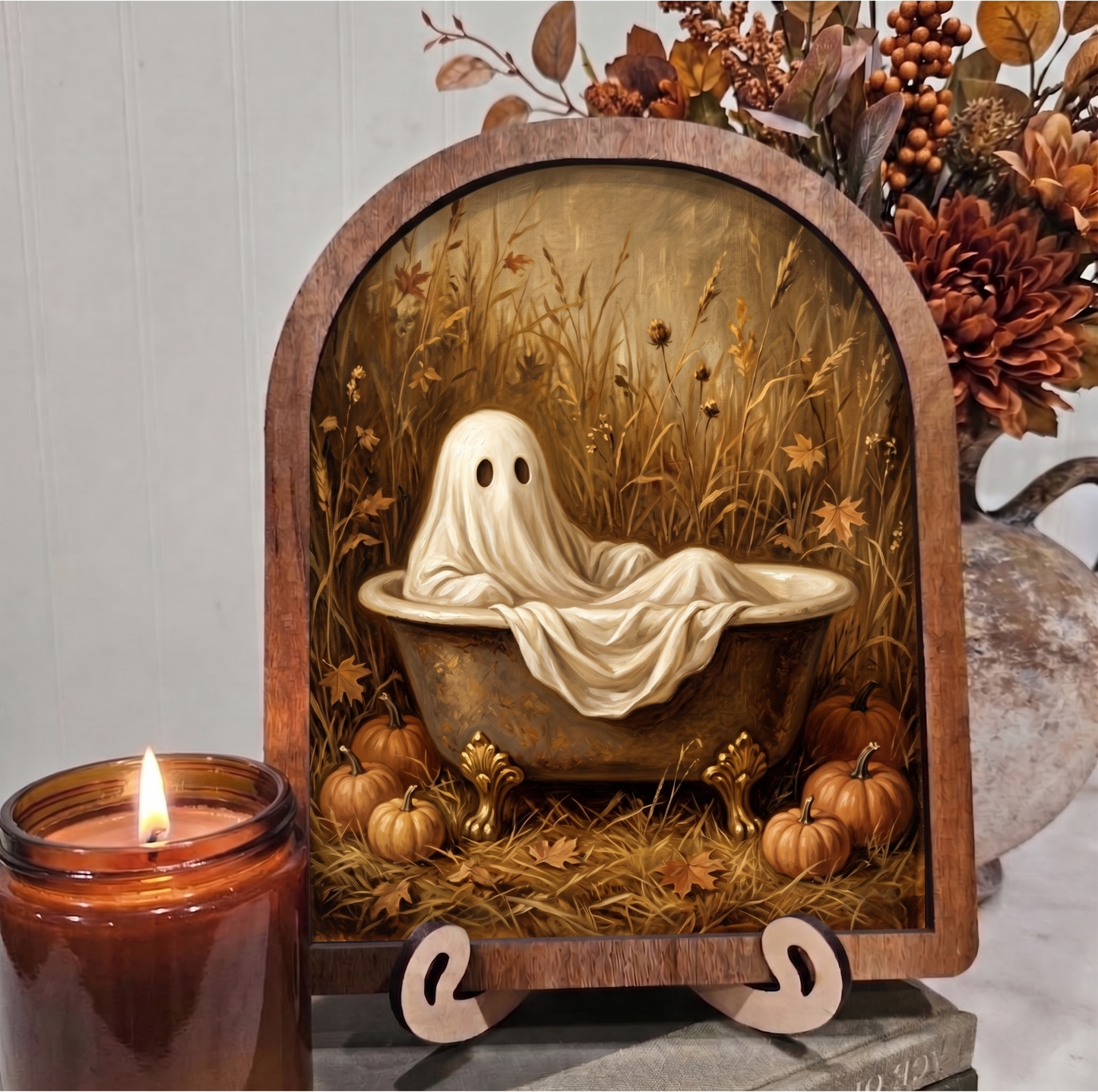 Arch Ghost in Clawfoot Bathtub Framed Art Halloween Fall