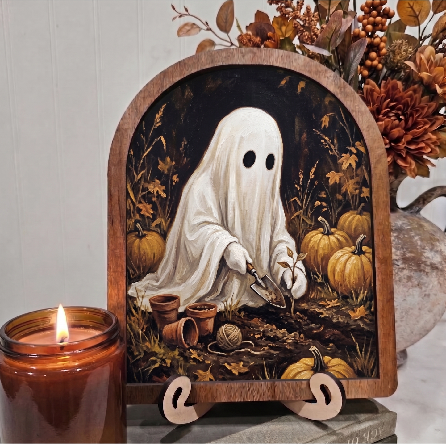Arch Ghost Gardening Framed Art Halloween Fall