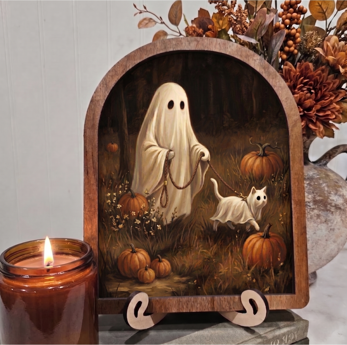 Arch Ghost Walking Ghost Cat Framed Art Halloween Fall