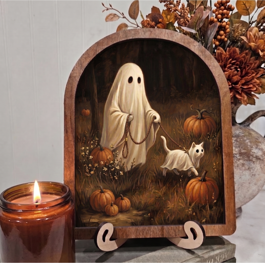 Arch Ghost Walking Ghost Cat Framed Art Halloween Fall