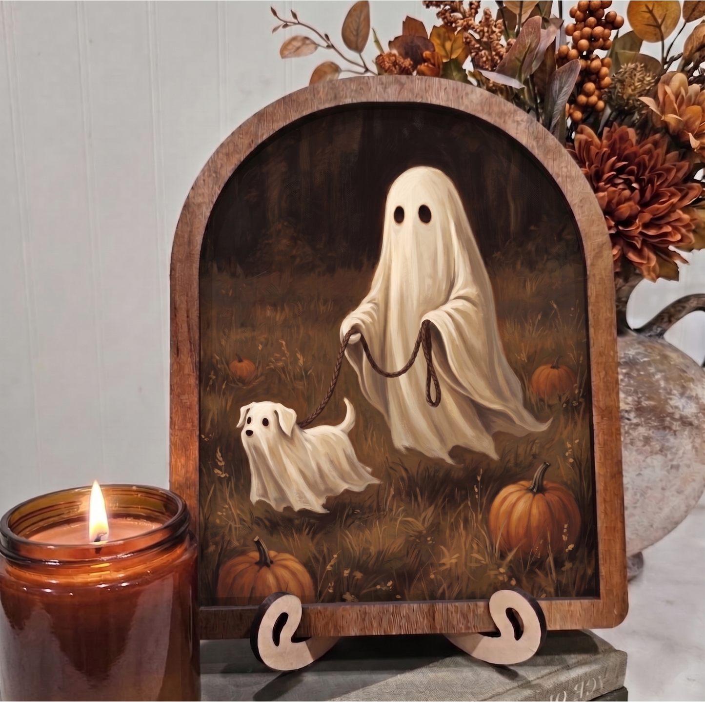 Arch Ghost Walking Ghost Dog Framed Art Halloween Fall
