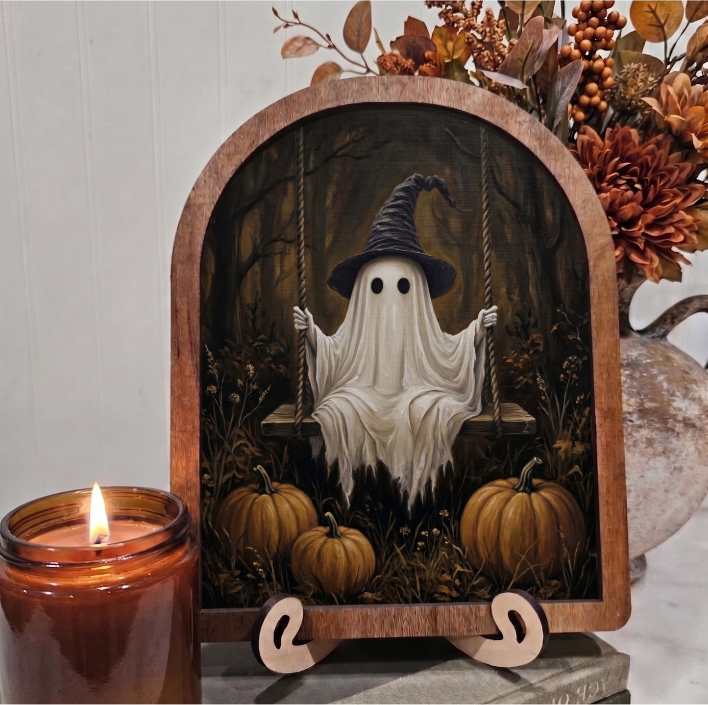 Arch Ghost on Swing Framed Art Halloween Fall