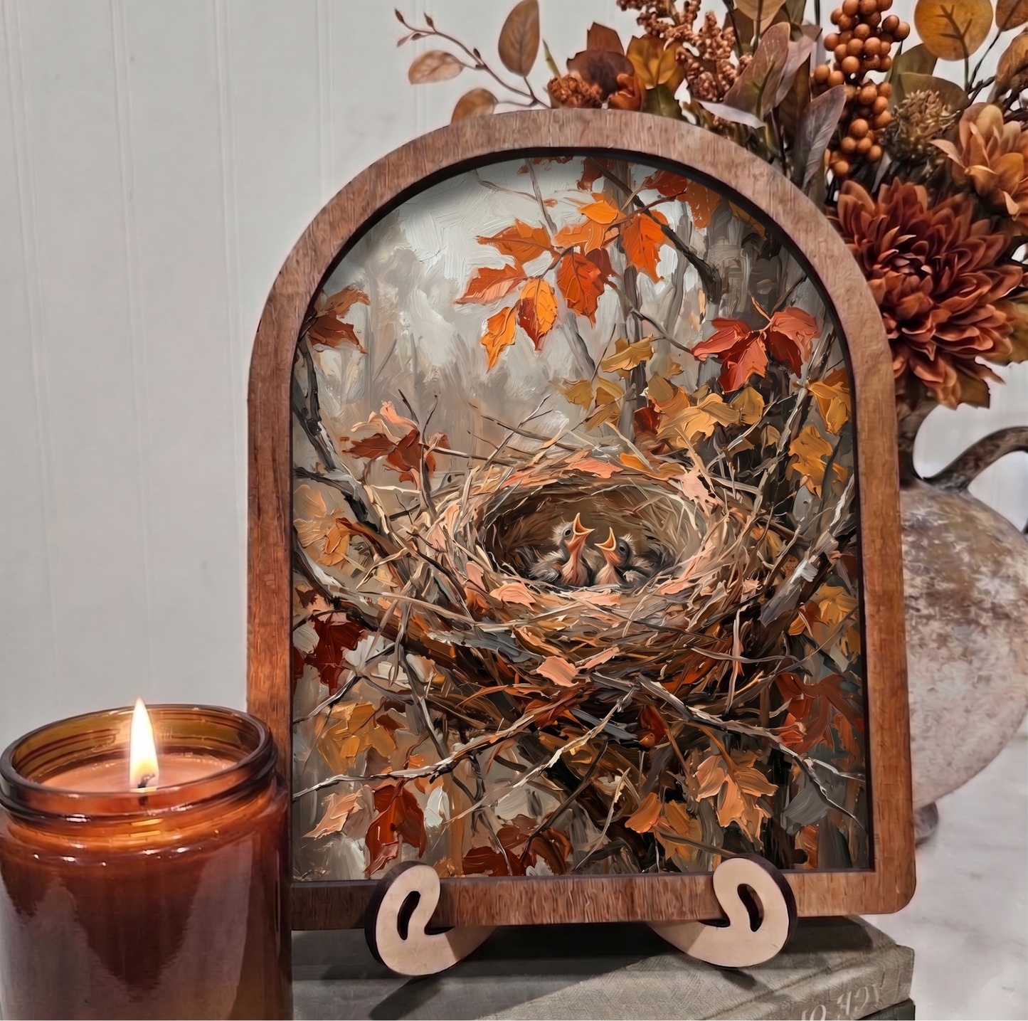 Arch Baby Birds in Nest Framed Art Halloween Fall