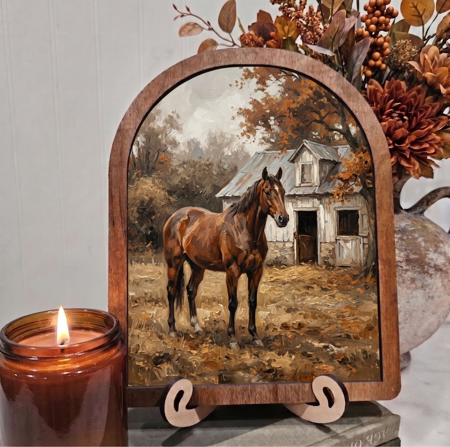 Arch Horse and Barn Window Framed Art Halloween Fall