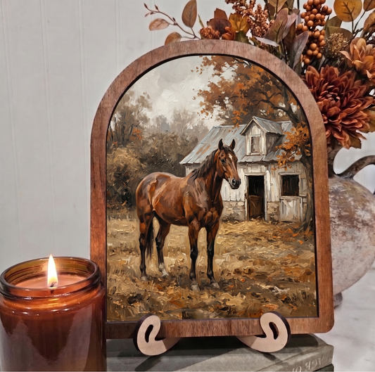 Arch Horse and Barn Window Framed Art Halloween Fall