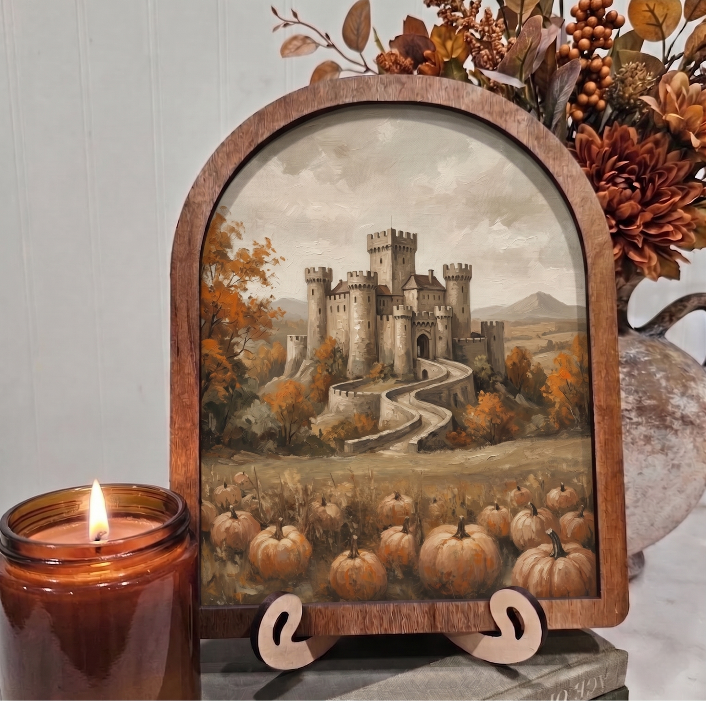 Arch Fall Castle with Pumpkins Fantasy Framed Art Halloween Fall