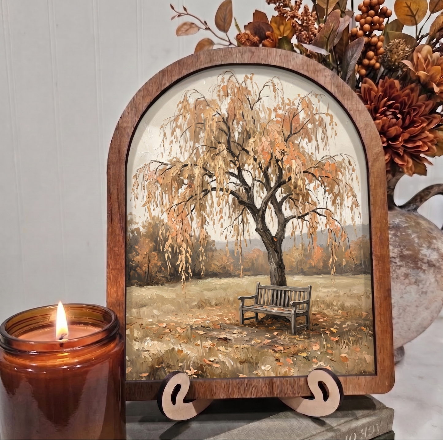 Arch Fall Bench Under Willow Tree Framed Art Halloween