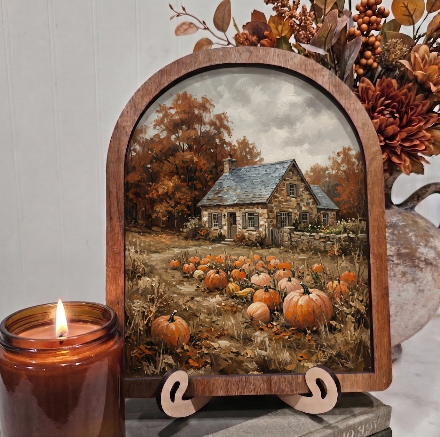 Arch Fall Cottage in Pumpkin Patch Framed Art Halloween