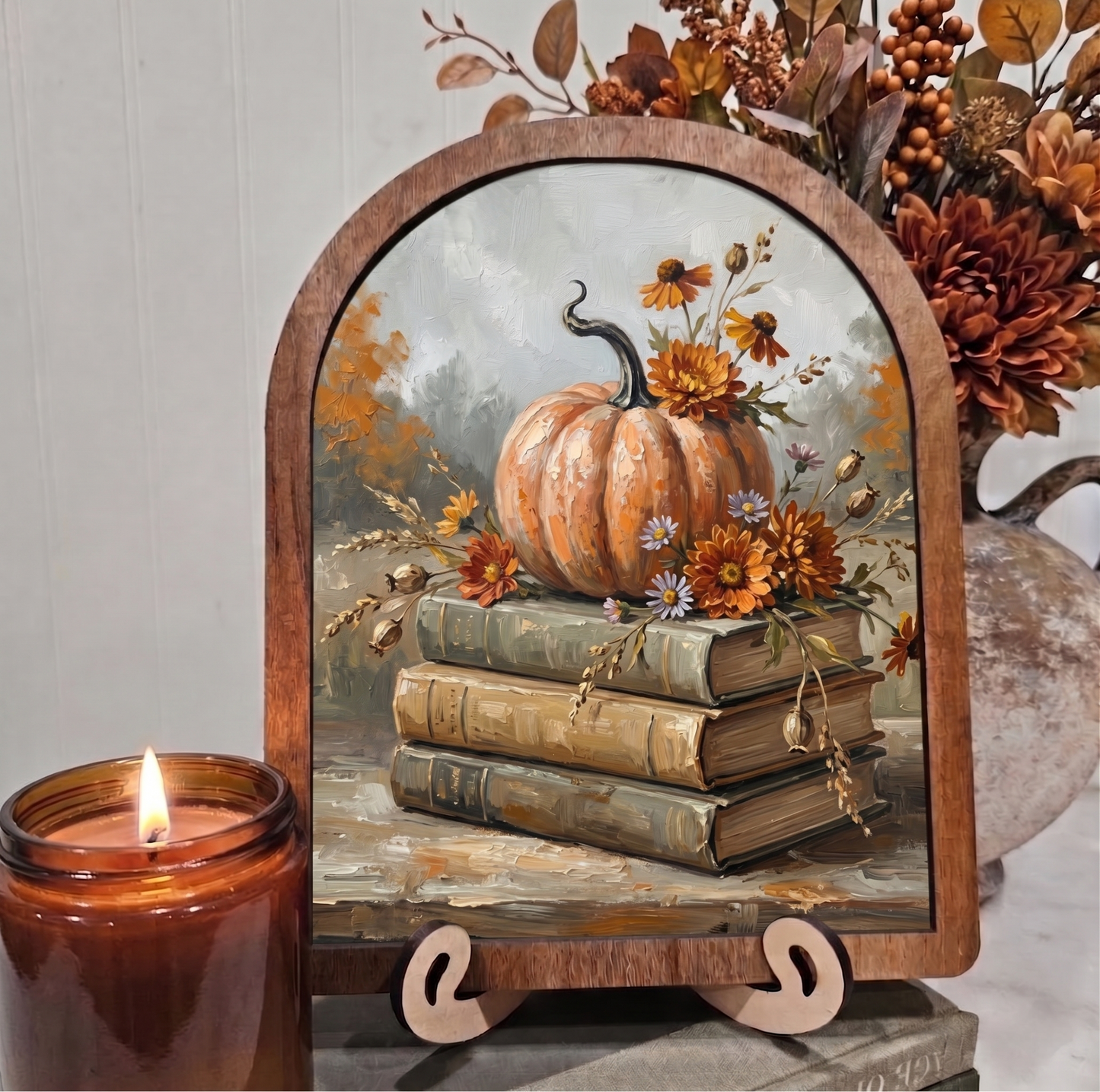 Arch Fall Pumpkin on Book Trio Framed Art Halloween