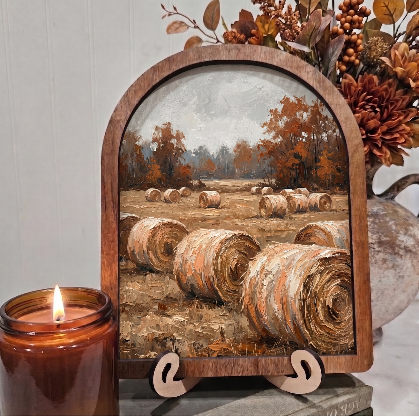 Arch Fall Hay Bale Field Framed Art Halloween