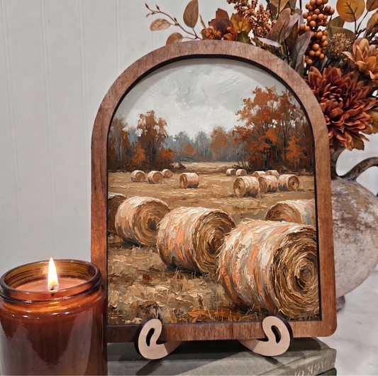 Arch Fall Hay Bale Field Framed Art Halloween