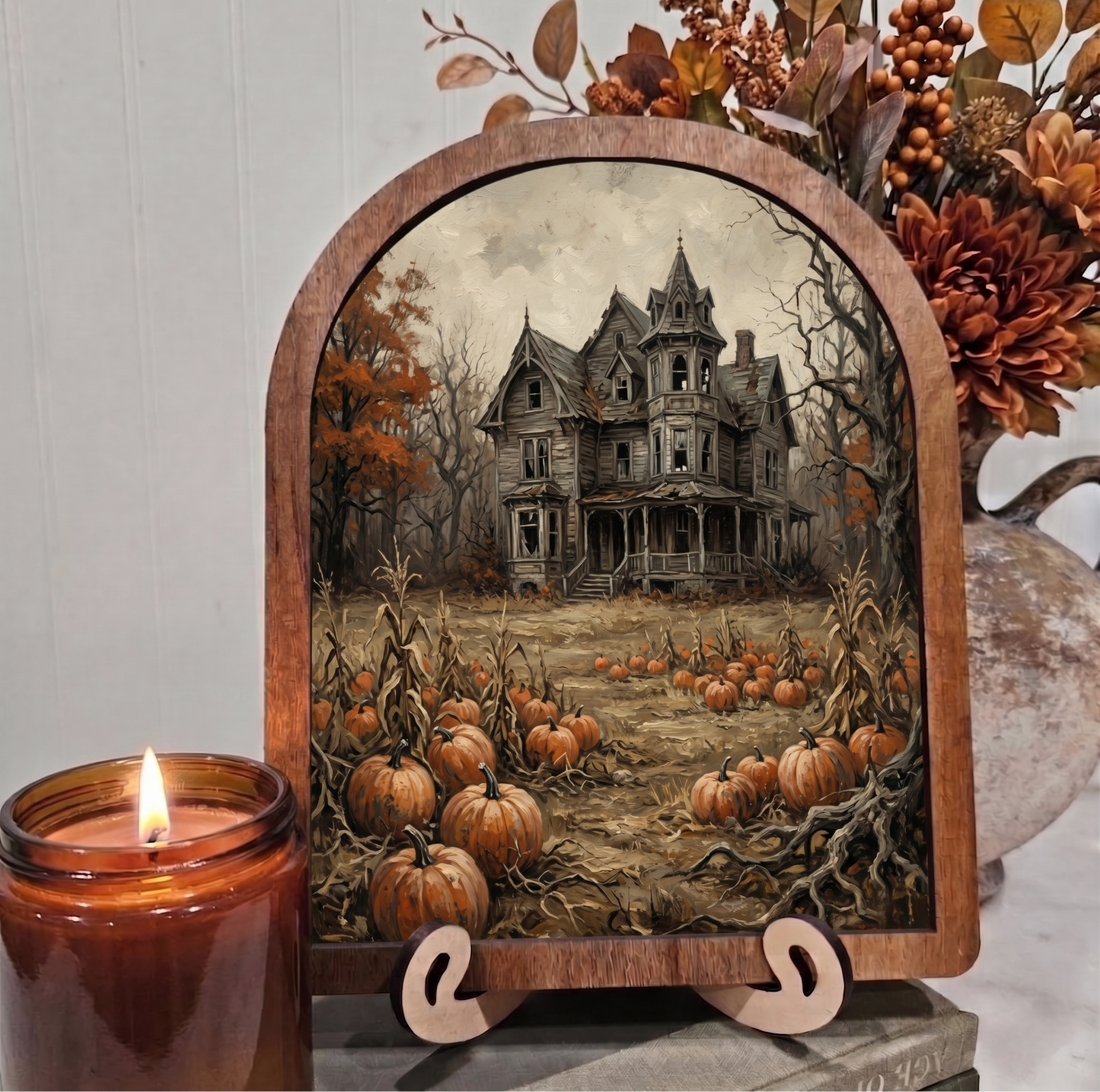 Arch Fall Haunted House Framed Art Halloween