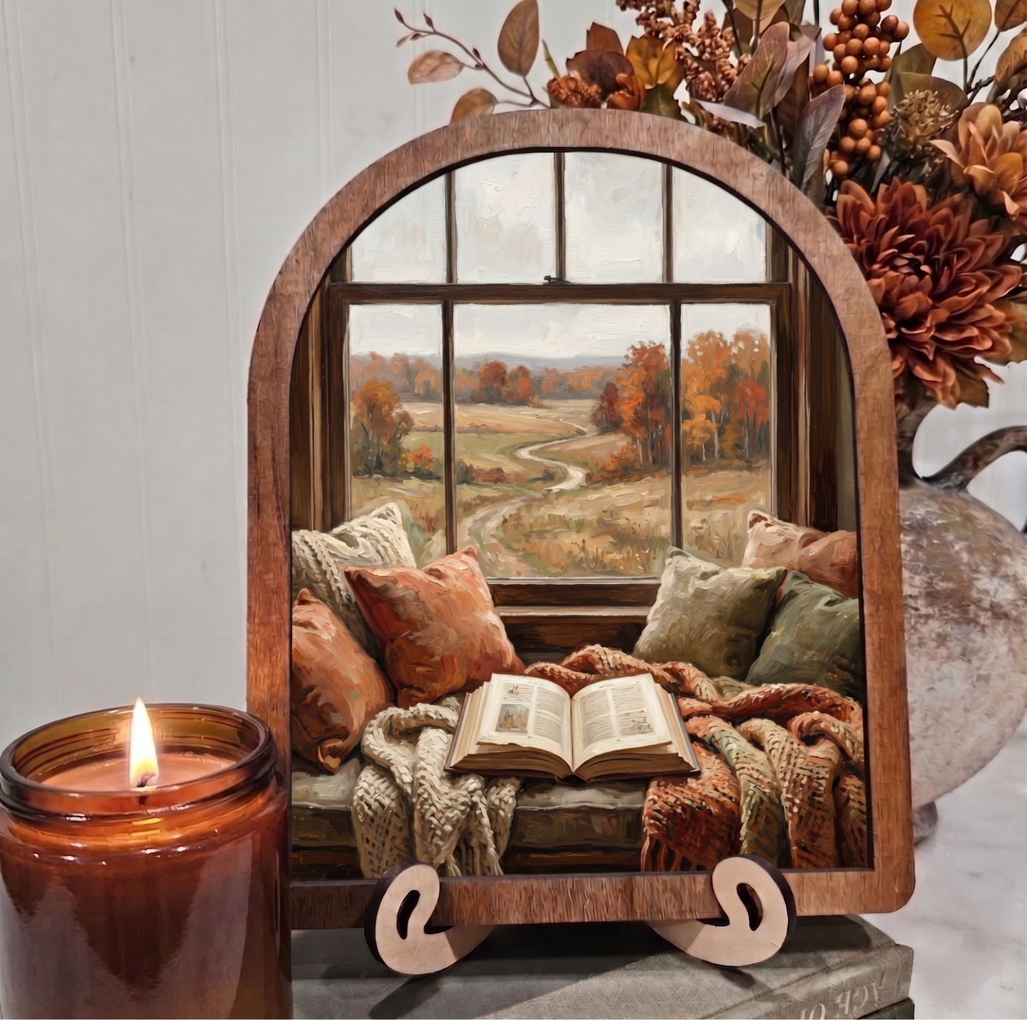 Arch Fall Reading Nook by Window Framed Art Halloween