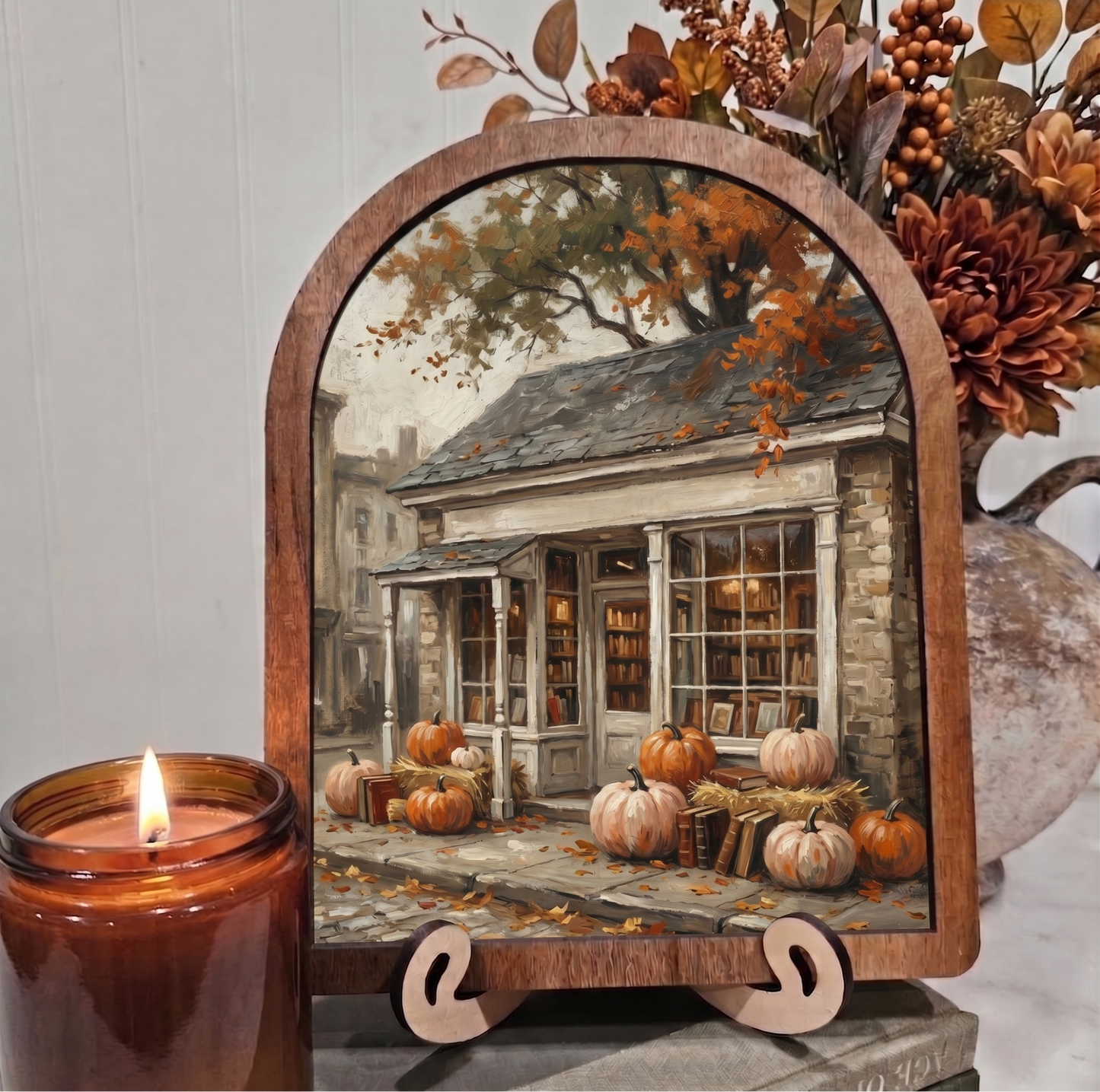 Arch Fall Cottage Bookstore Framed Art Halloween