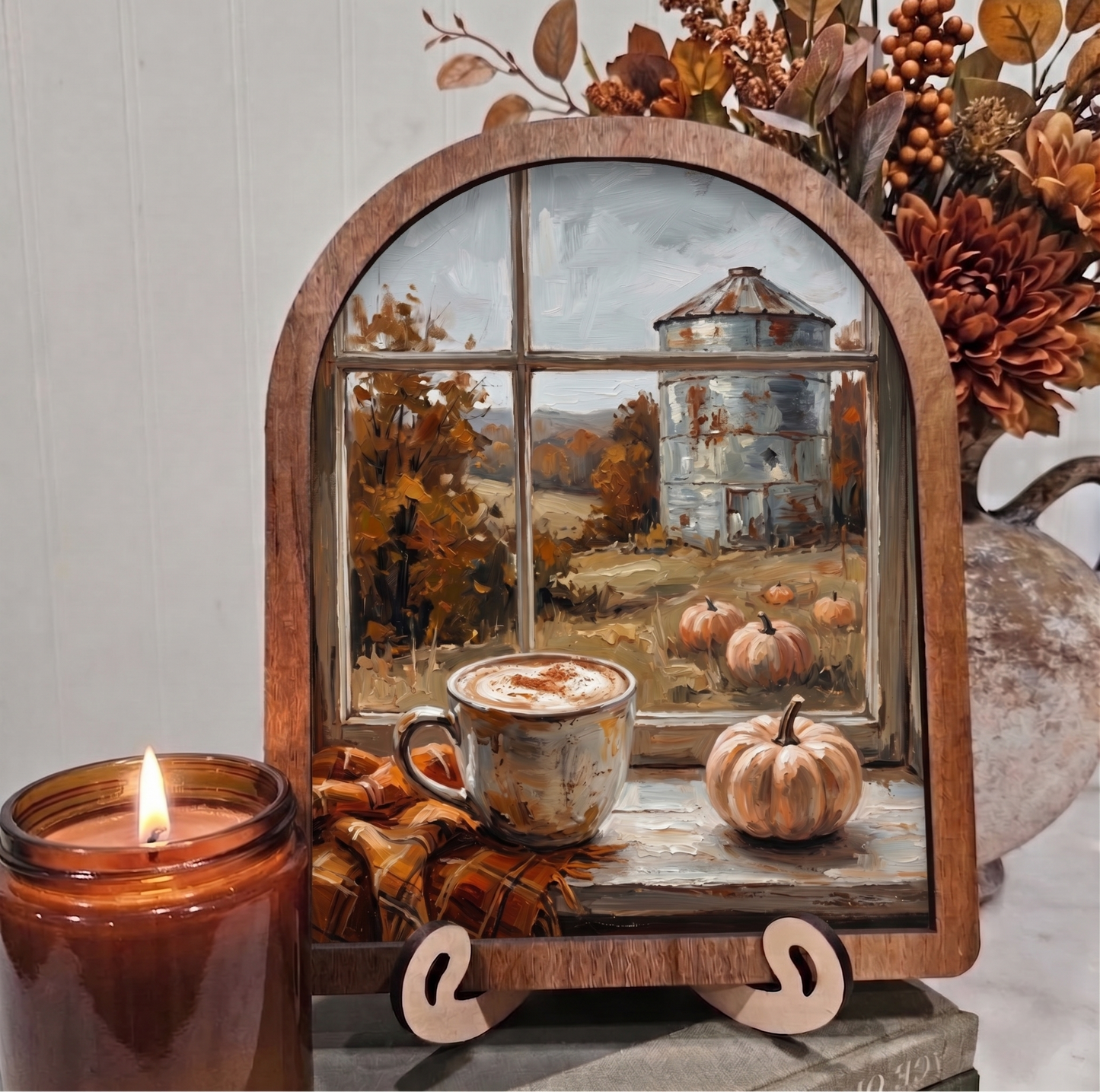 Arch Fall Coffee Pumpkin Spice Latte on the Farm Framed Art Halloween