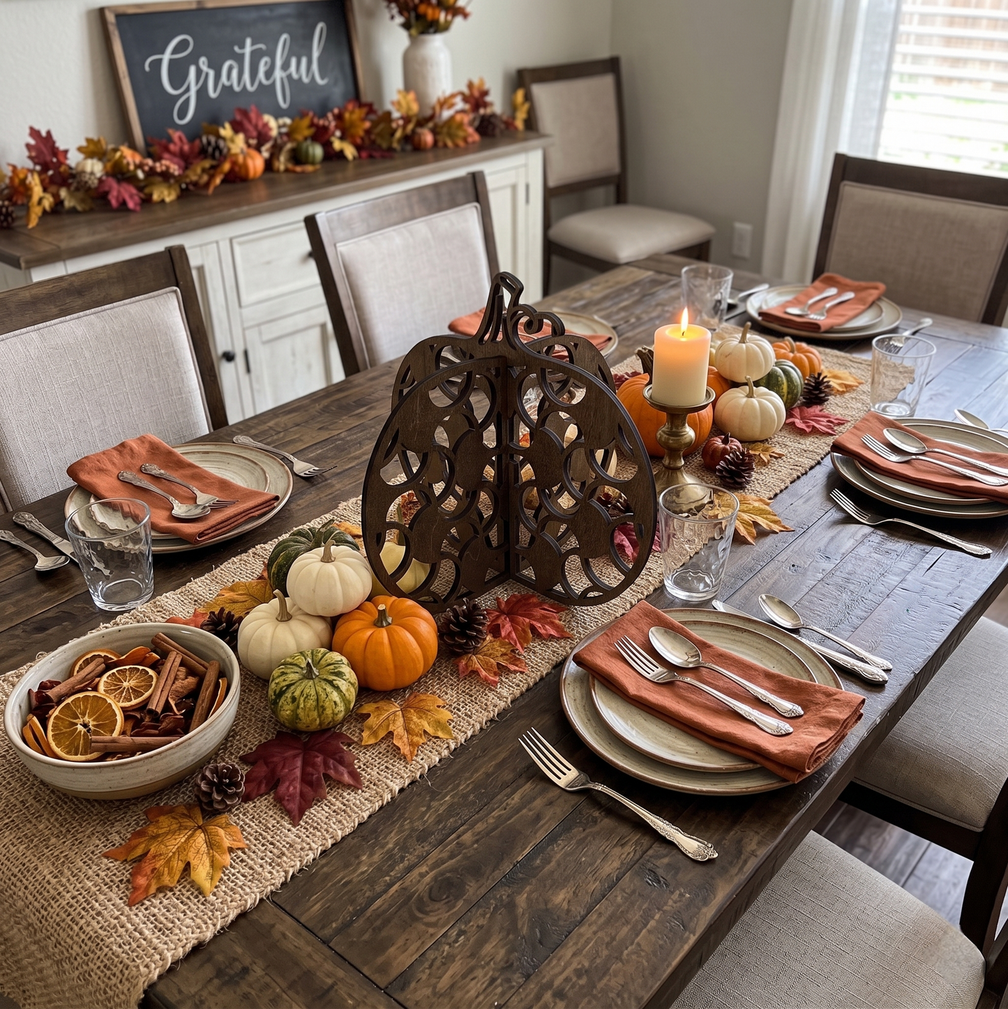 Scroll 3D Wood Pumpkin Fall Decor Table Filler Halloween