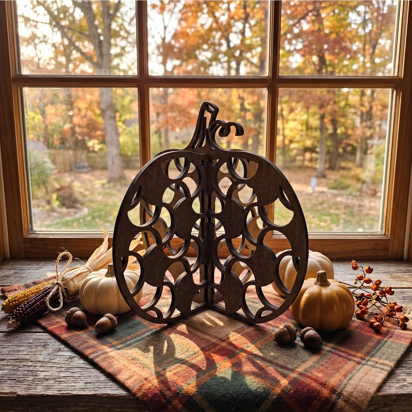 Scroll 3D Wood Pumpkin Fall Decor Table Filler Halloween