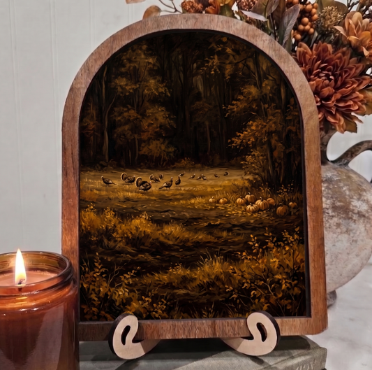 Arch Fall Wild Turkeys Moody Cottage Core Framed Art Halloween Thanksgiving