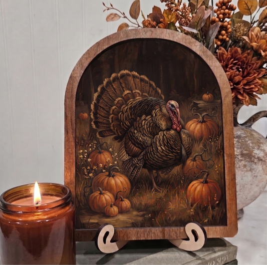 Arch Fall Turkey Moody Cottage Core Village Framed Art Halloween Thanksgiving