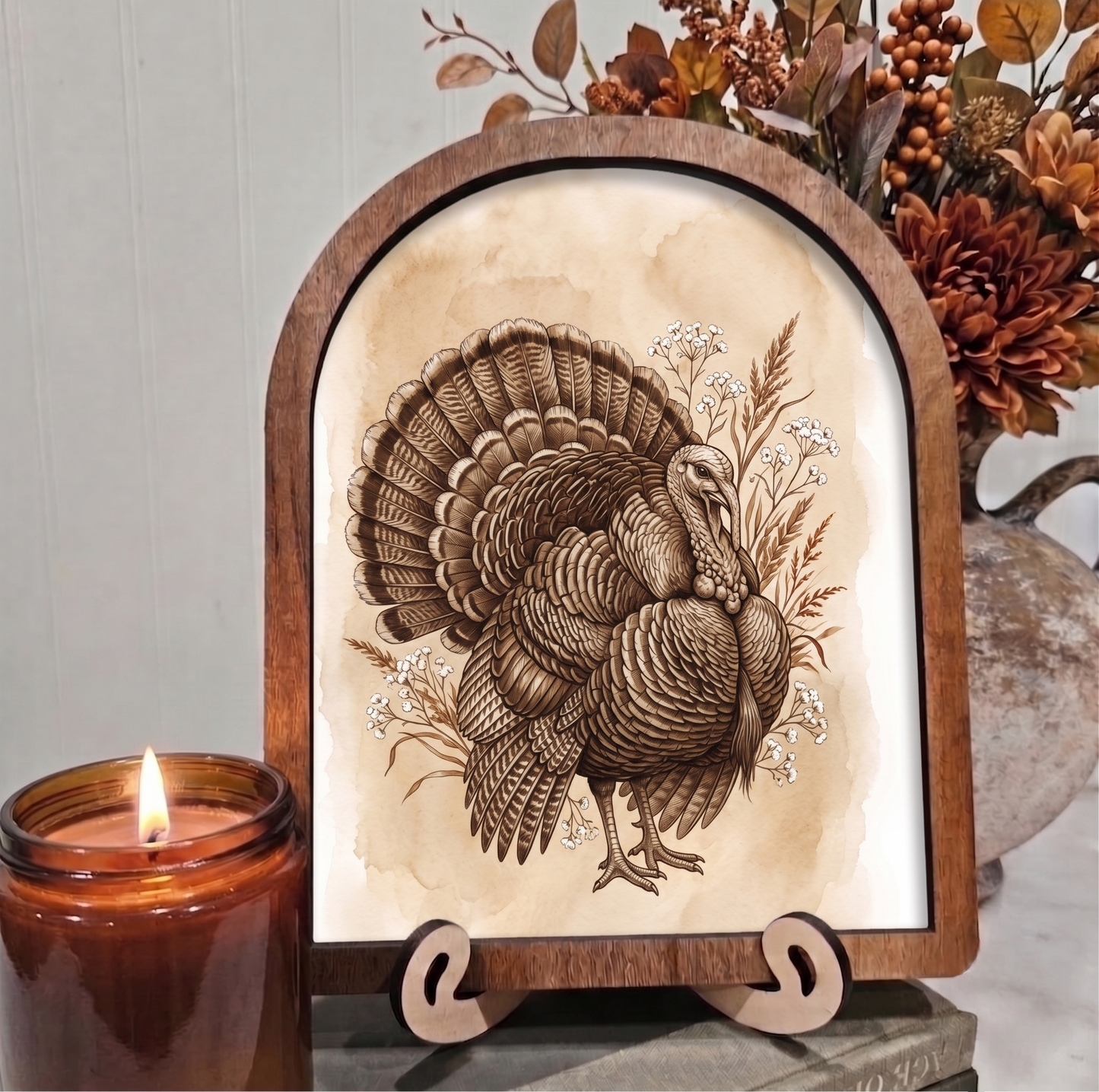 Arch Fall Cottage Watercolor Look Turkey Framed Art Thanksgiving