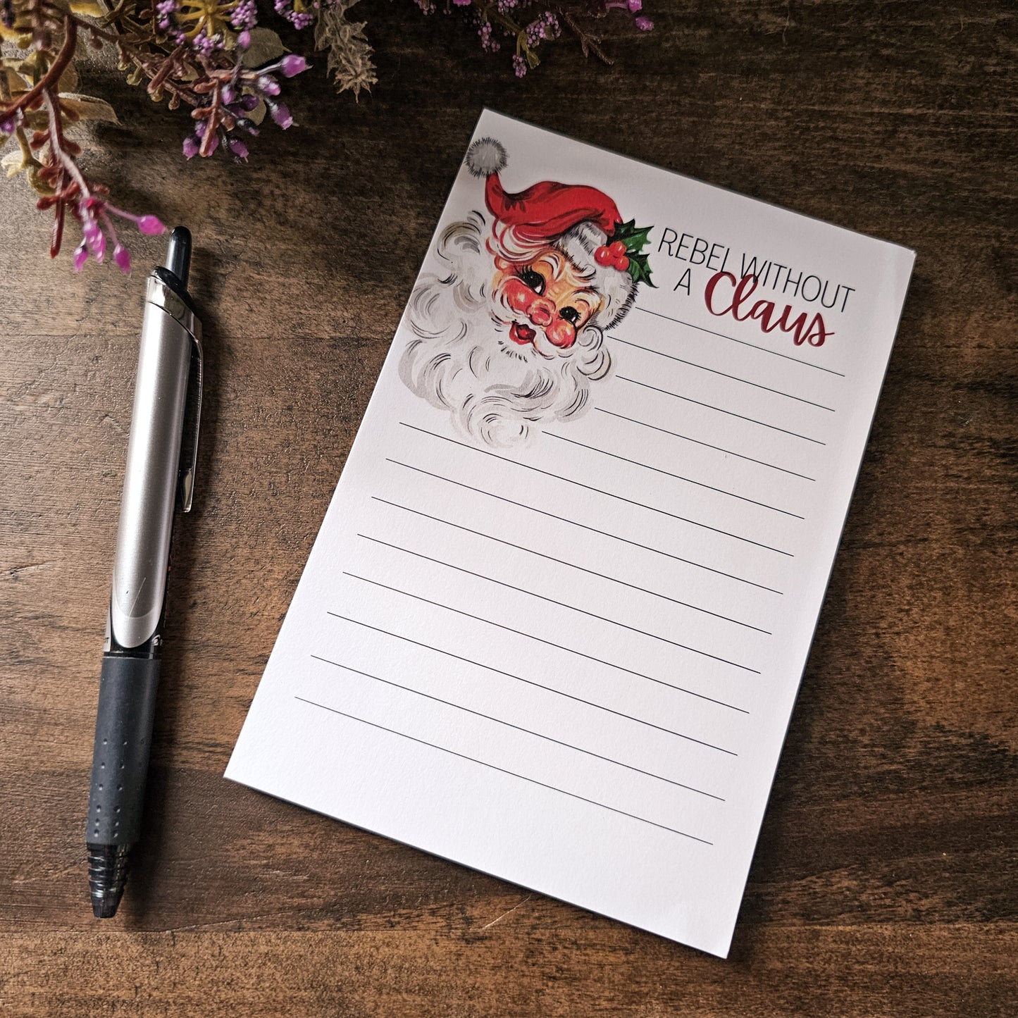 Rebel Without A Claus Vintage Santa Christmas Notepad